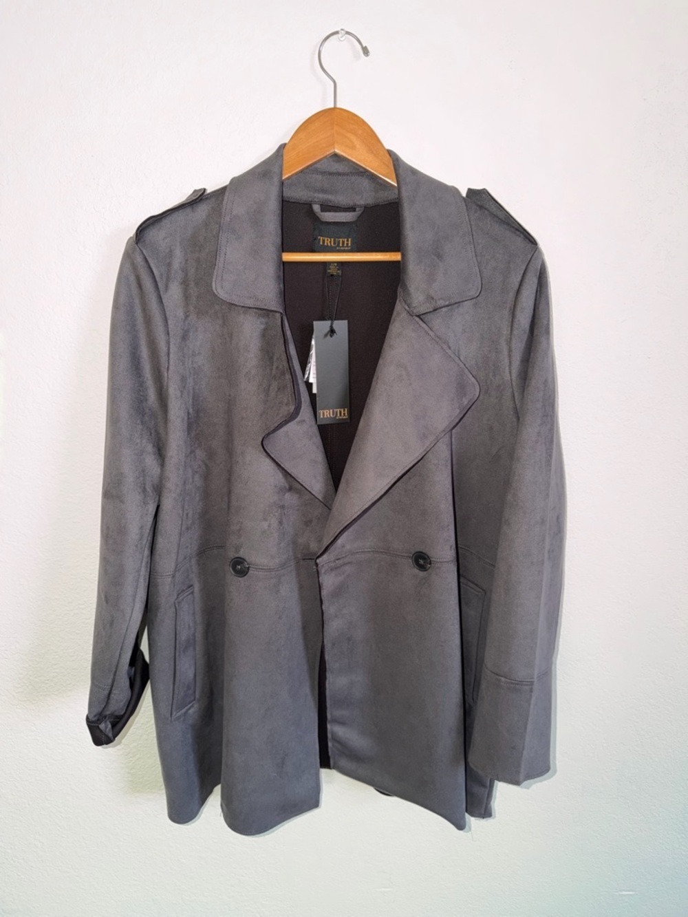 Truth Charcoal Gray Suede-Look Trench Coat - Picture 1 of 3
